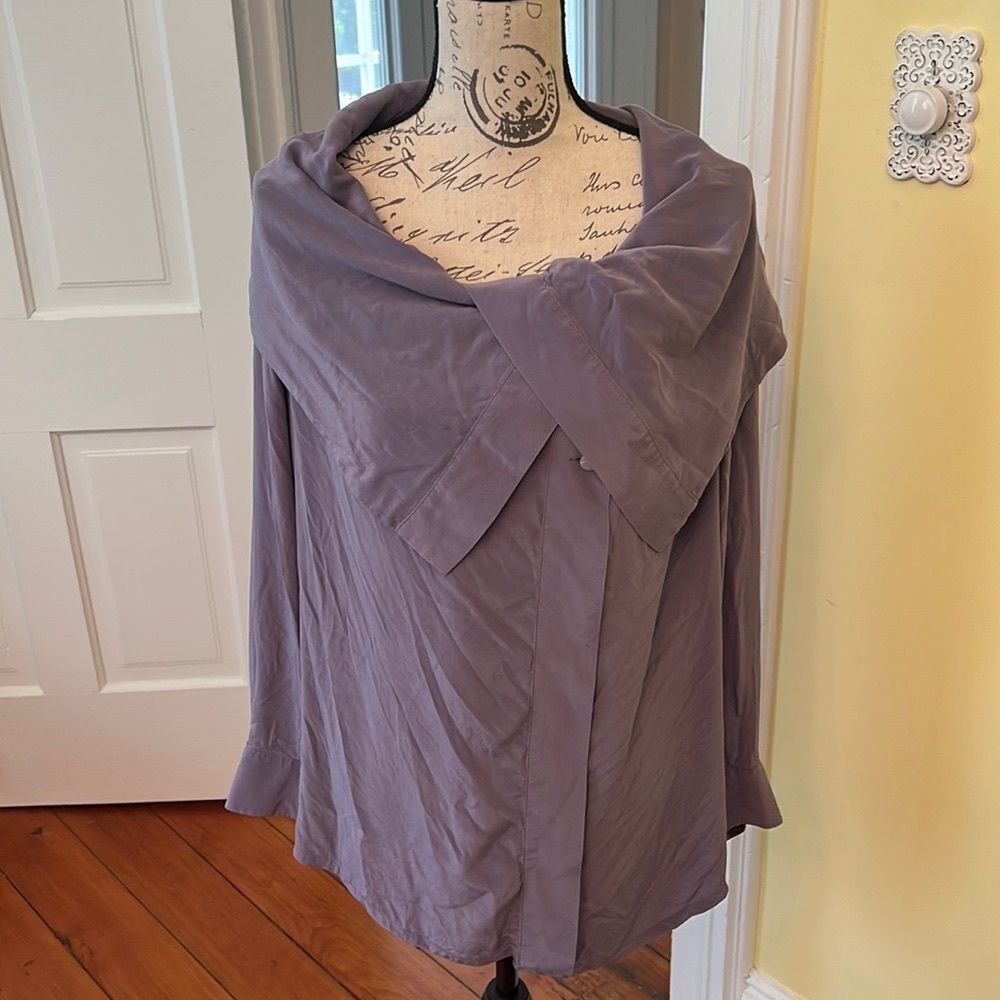 Soft Surroundings Sz PM 100% SILK Lavendar Shawl Collar Asym Cardigan WrapTop